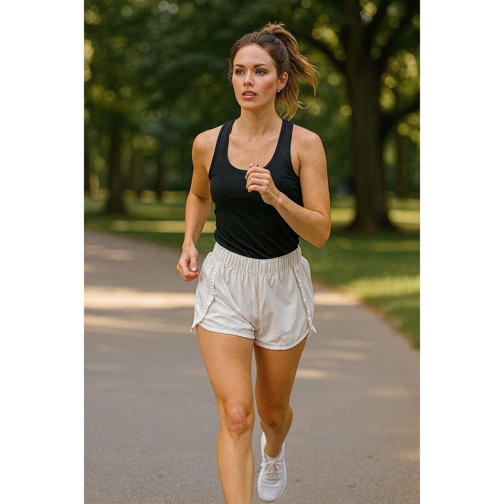 YOGALICIOUS Ever After Running Short White Ruffle‎ Trim Large